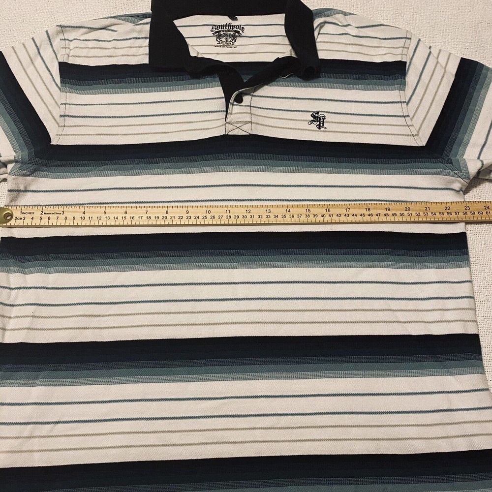 South Pole Polo Shirt Mens Size XL Black Green White Striped With Collar - Picture 11 of 16